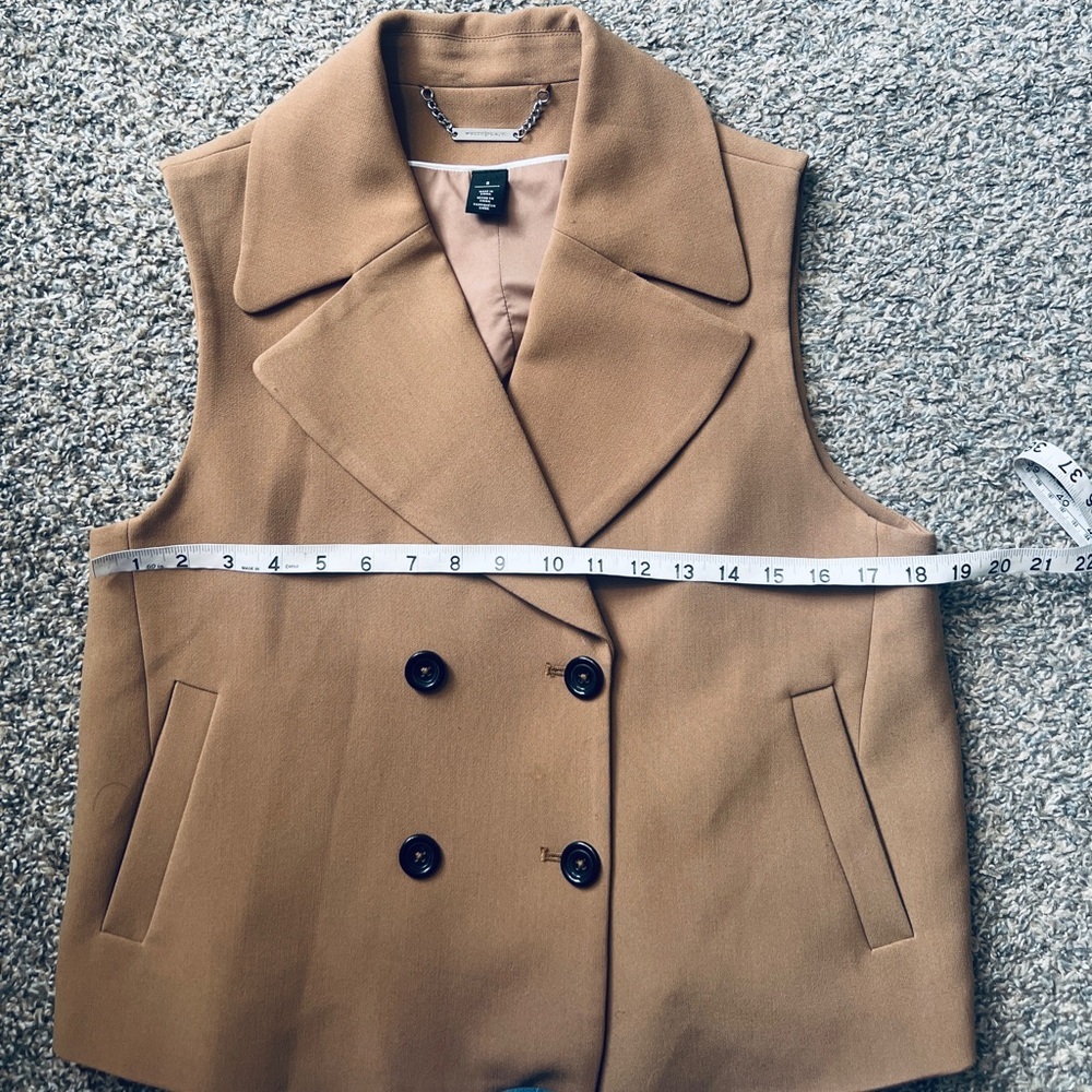 White House Black Market Tan Tailored Vest with Wide Lapels Button Style Size 8 - Picture 5 of 6